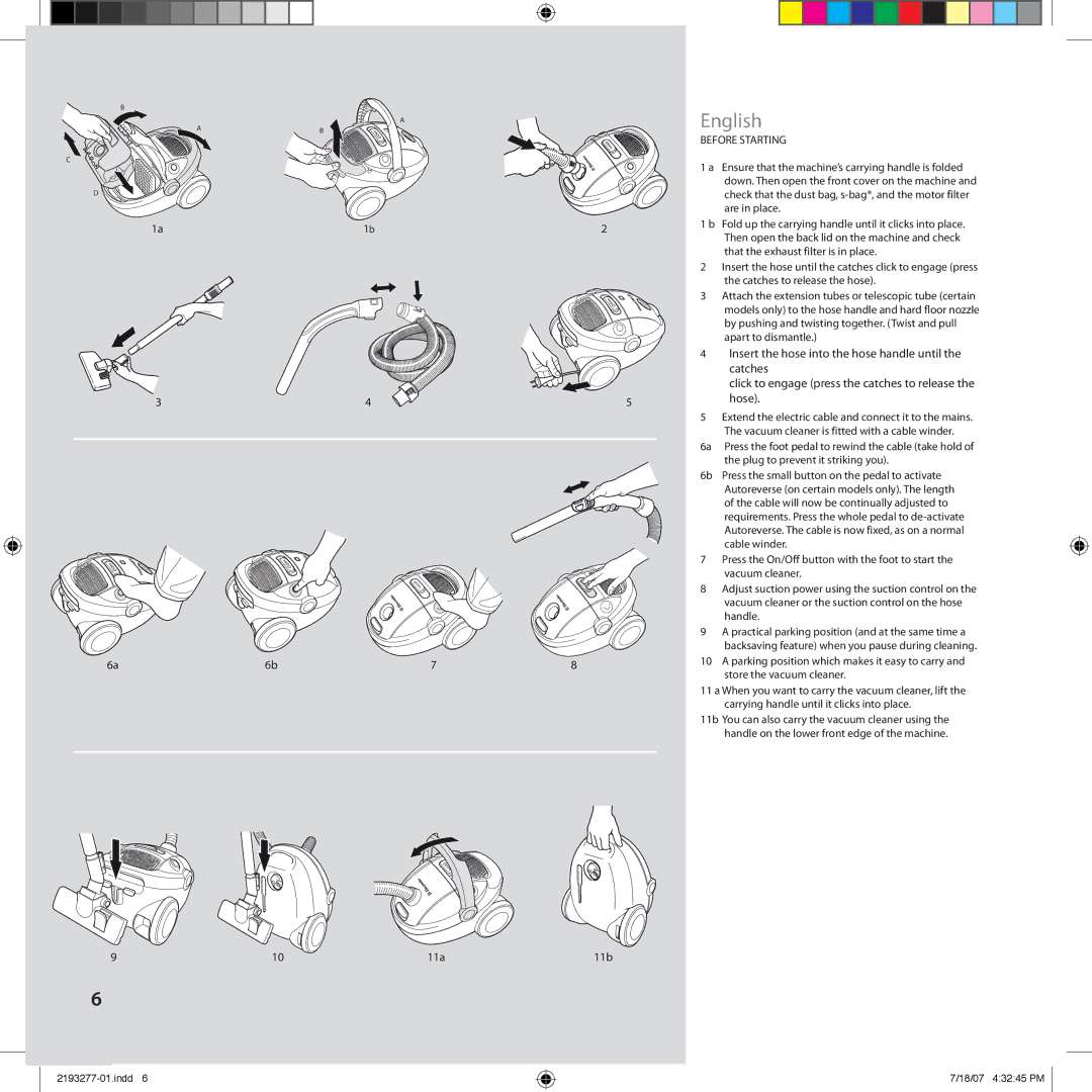 Electrolux Z3300 manual 11a 11b, Before Starting 