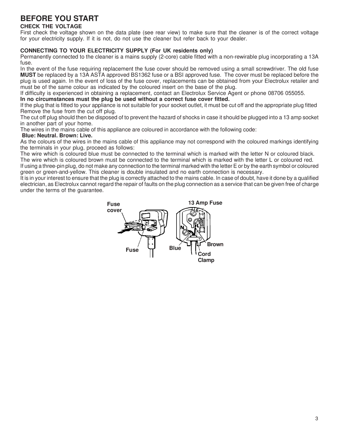 Electrolux Z370 manual Before YOU Start, Check the Voltage, Connecting to Your Electricity Supply For UK residents only 