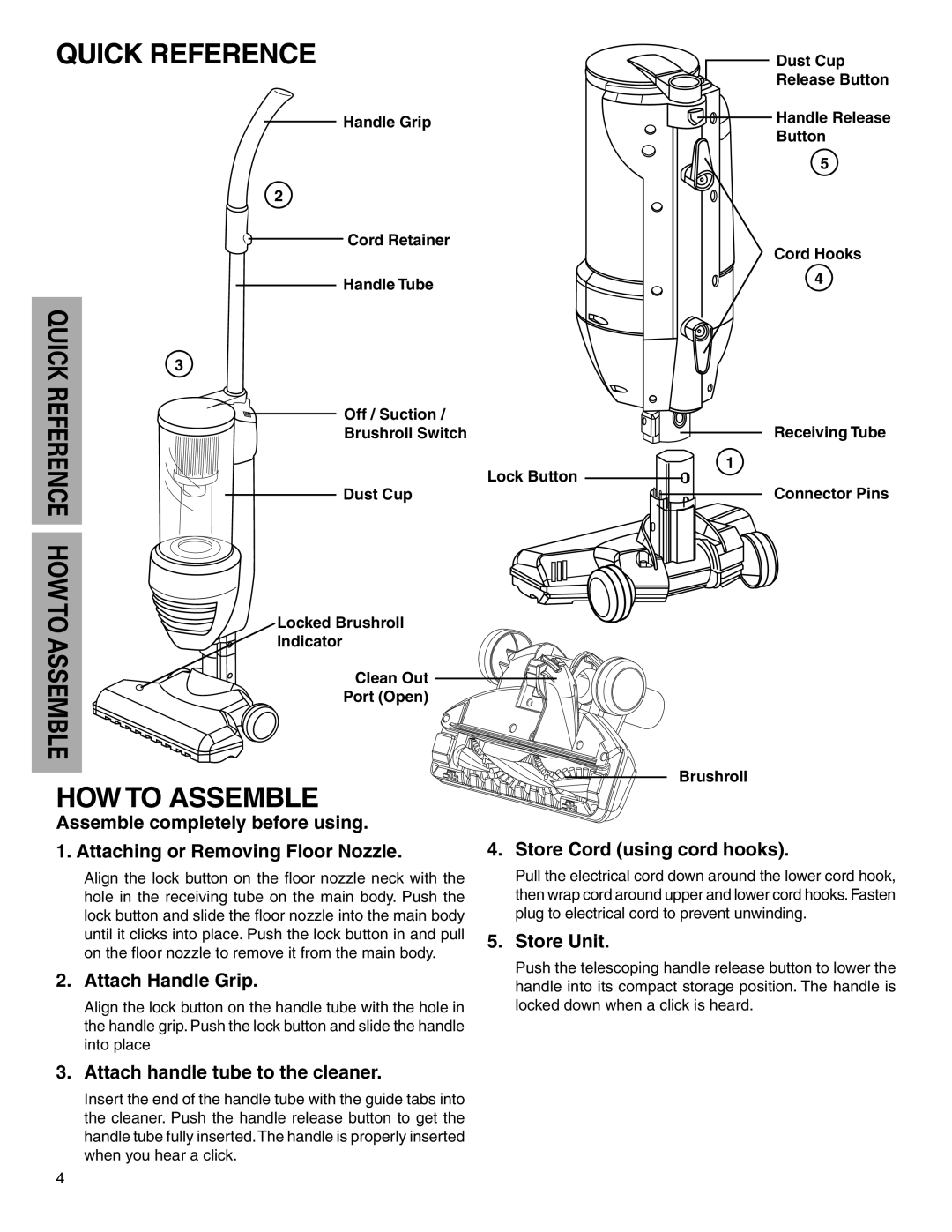 Electrolux Z425 Series manual Quick Reference HOW to Assemble 