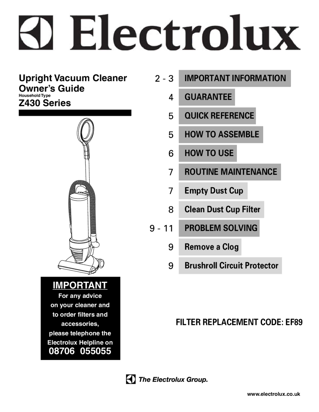 Electrolux Z430 Series manual 08706 