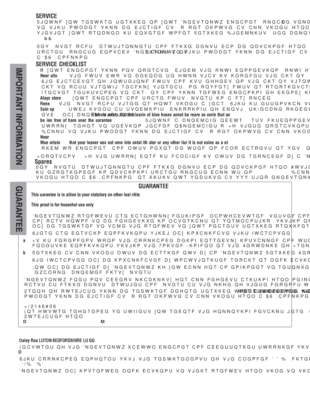 Electrolux Z4700 Series manual Guarantee 