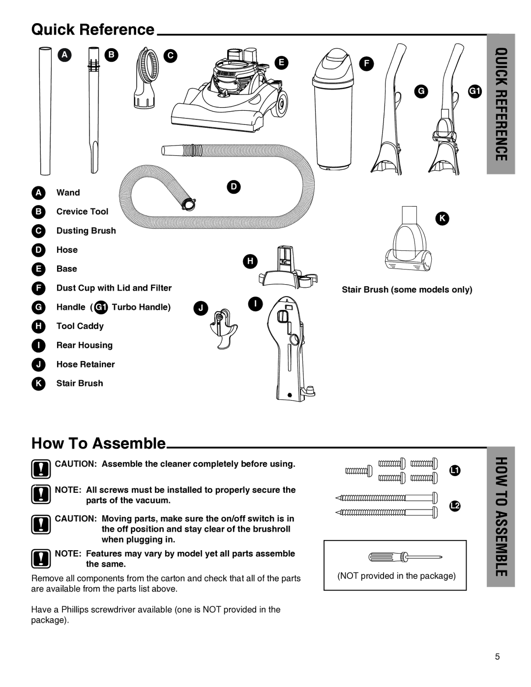 Electrolux Z4700 Series manual Quick Reference, How To Assemble 