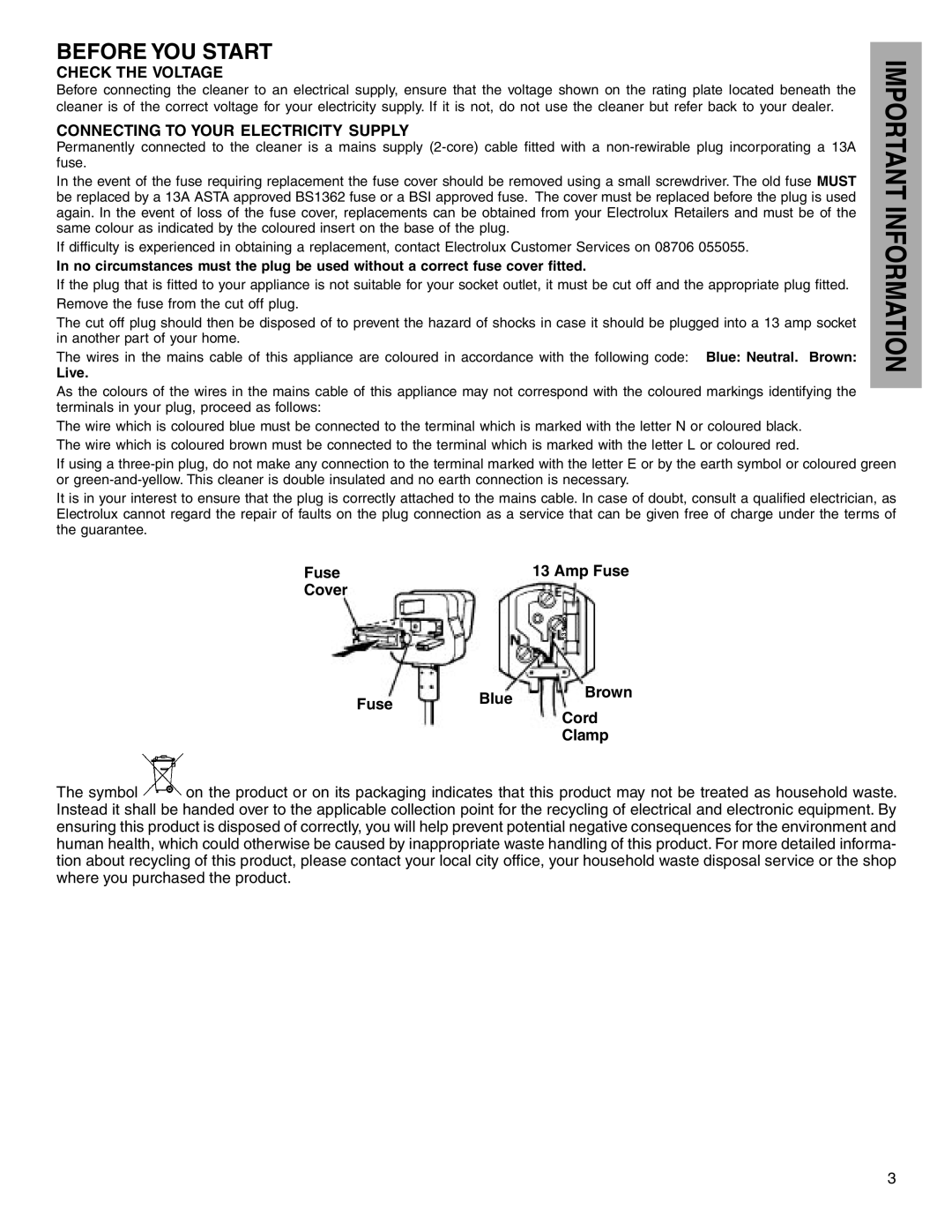 Electrolux Z5500 Series manual Before YOU Start 