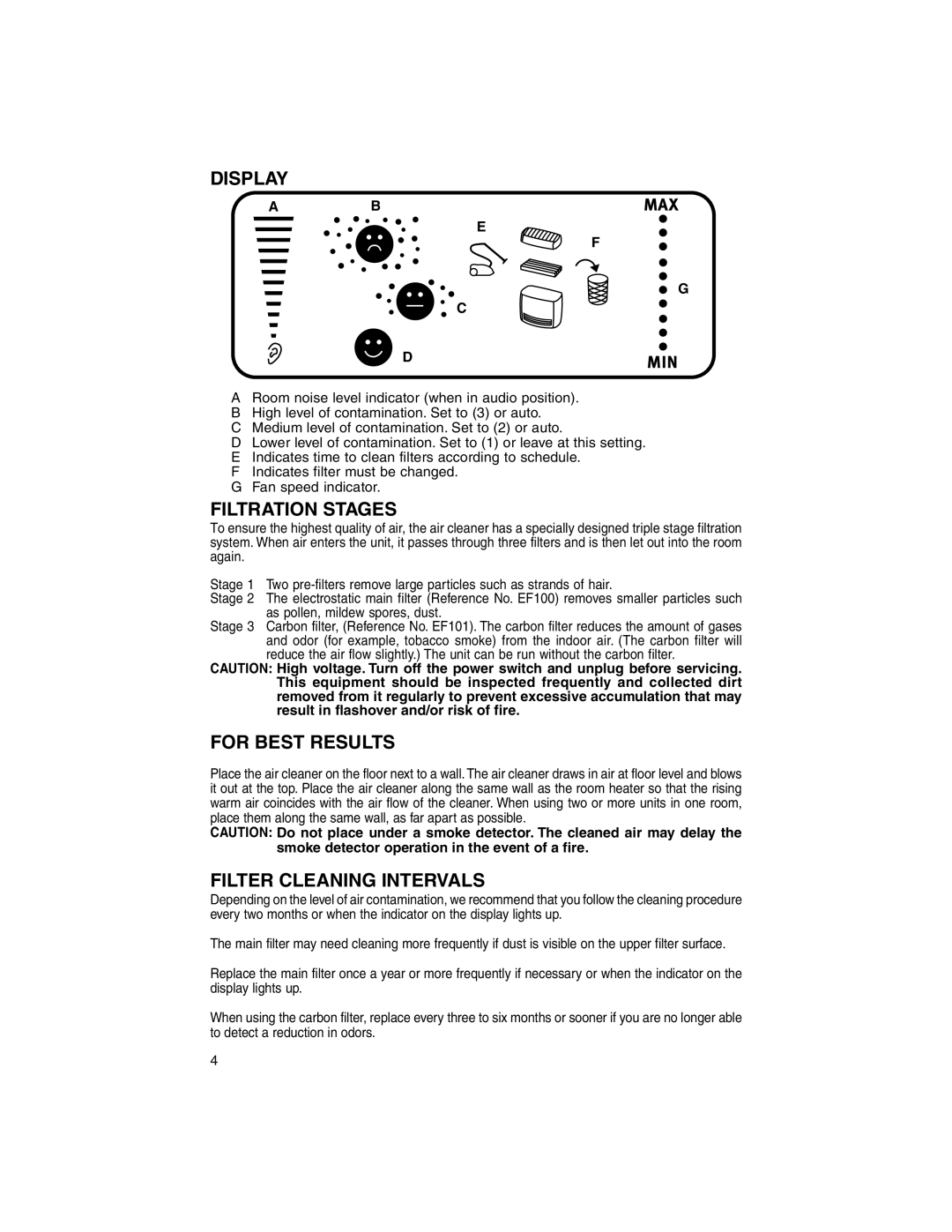 Electrolux Z7040 operating instructions Display, Filtration Stages, For Best Results, Filter Cleaning Intervals 