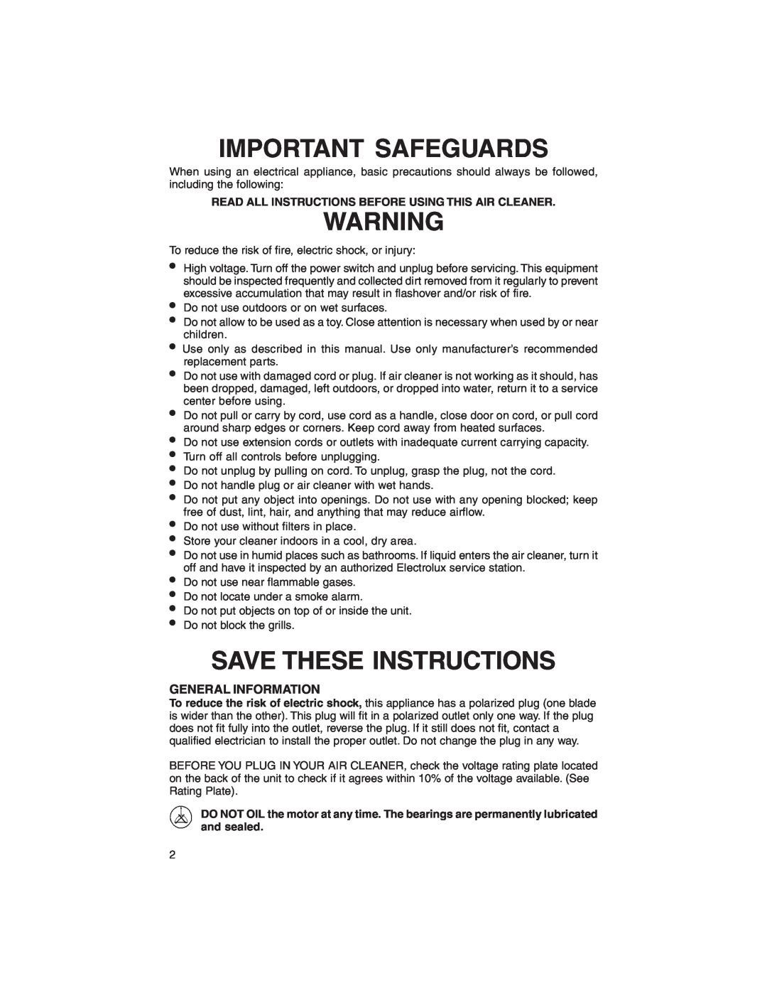 Electrolux Z7040 operating instructions General Information, Important Safeguards, Save These Instructions 