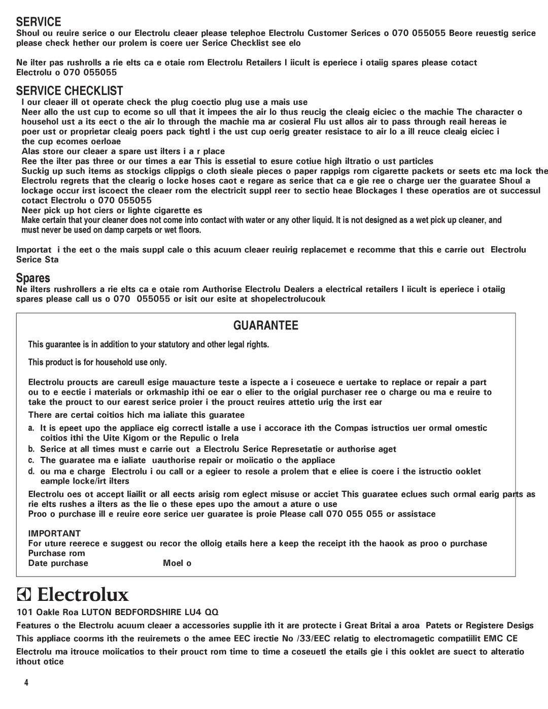 Electrolux Z8800 Series manual Service 