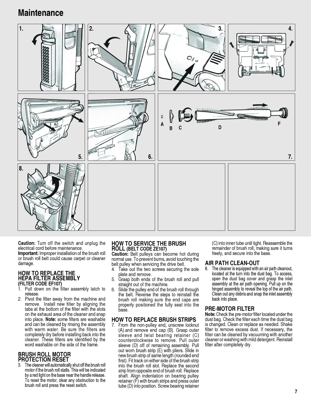 Electrolux Z9120 manual Maintenance 