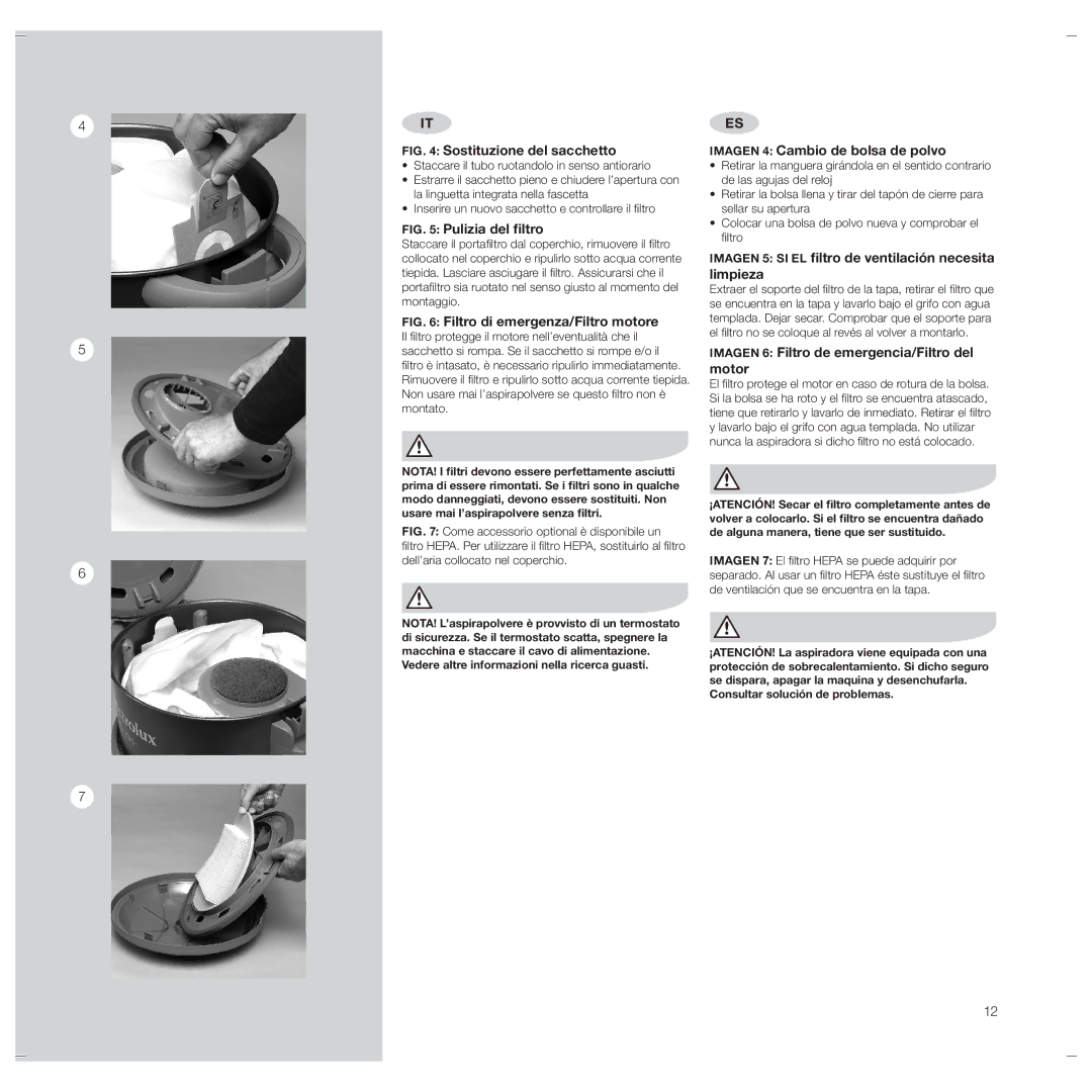 Electrolux Z951 user manual Imagen 4 Cambio de bolsa de polvo, Imagen 5 Si el filtro de ventilación necesita limpieza 