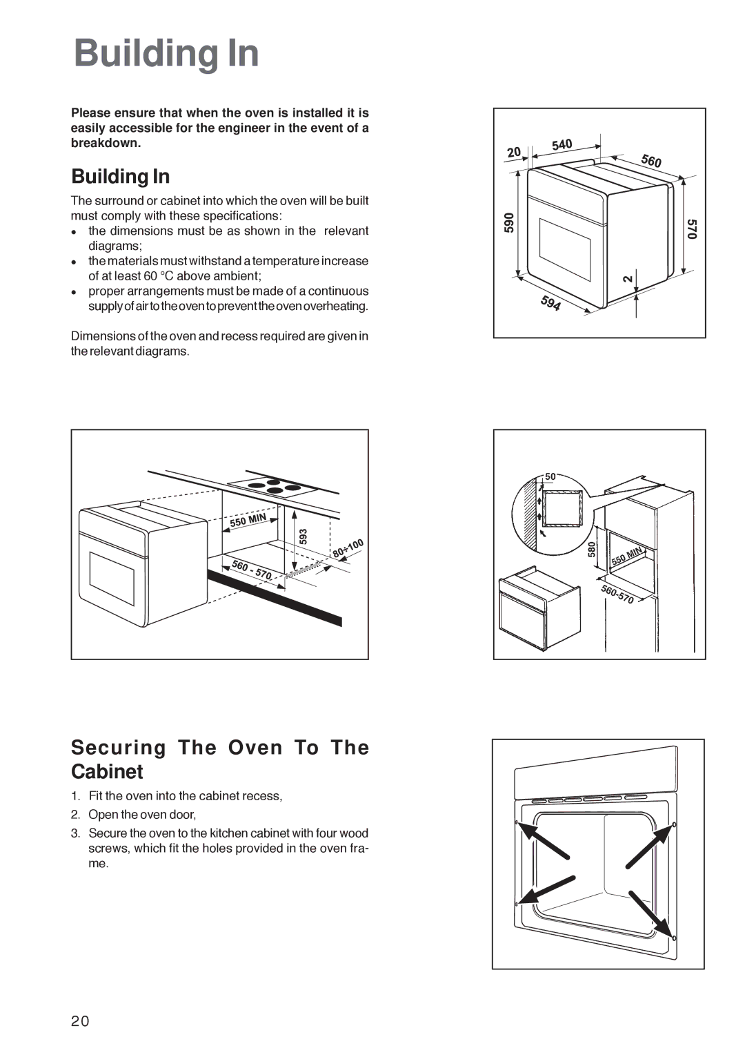 Electrolux ZBQ 865 manual Building, Securing The Oven To The Cabinet 