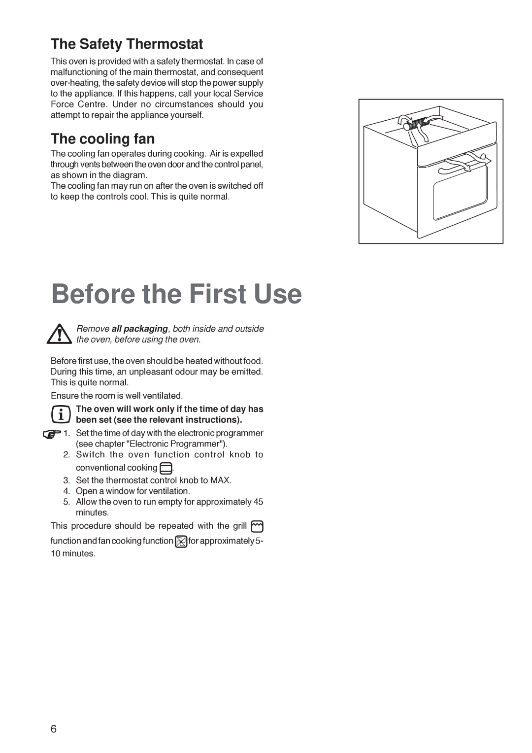 Electrolux ZBQ 865 manual Before the First Use, Safety Thermostat, Cooling fan 