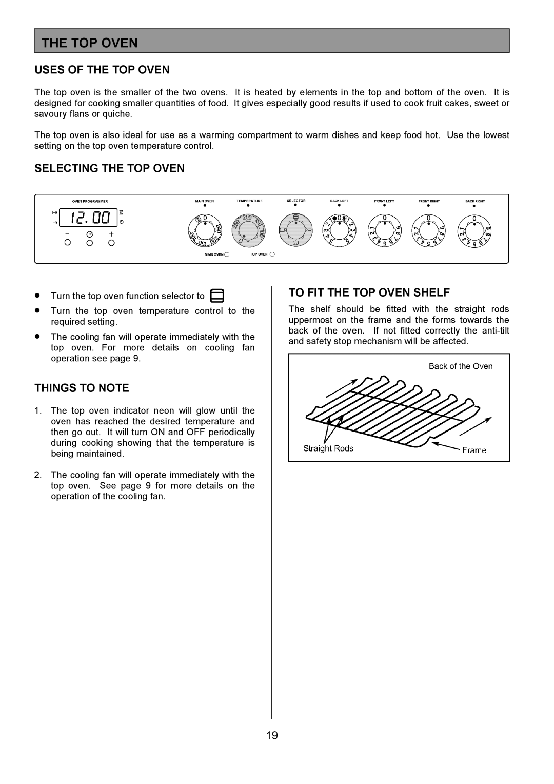 Electrolux ZCE 7551X manual Uses of the TOP Oven, Selecting the TOP Oven, To FIT the TOP Oven Shelf 