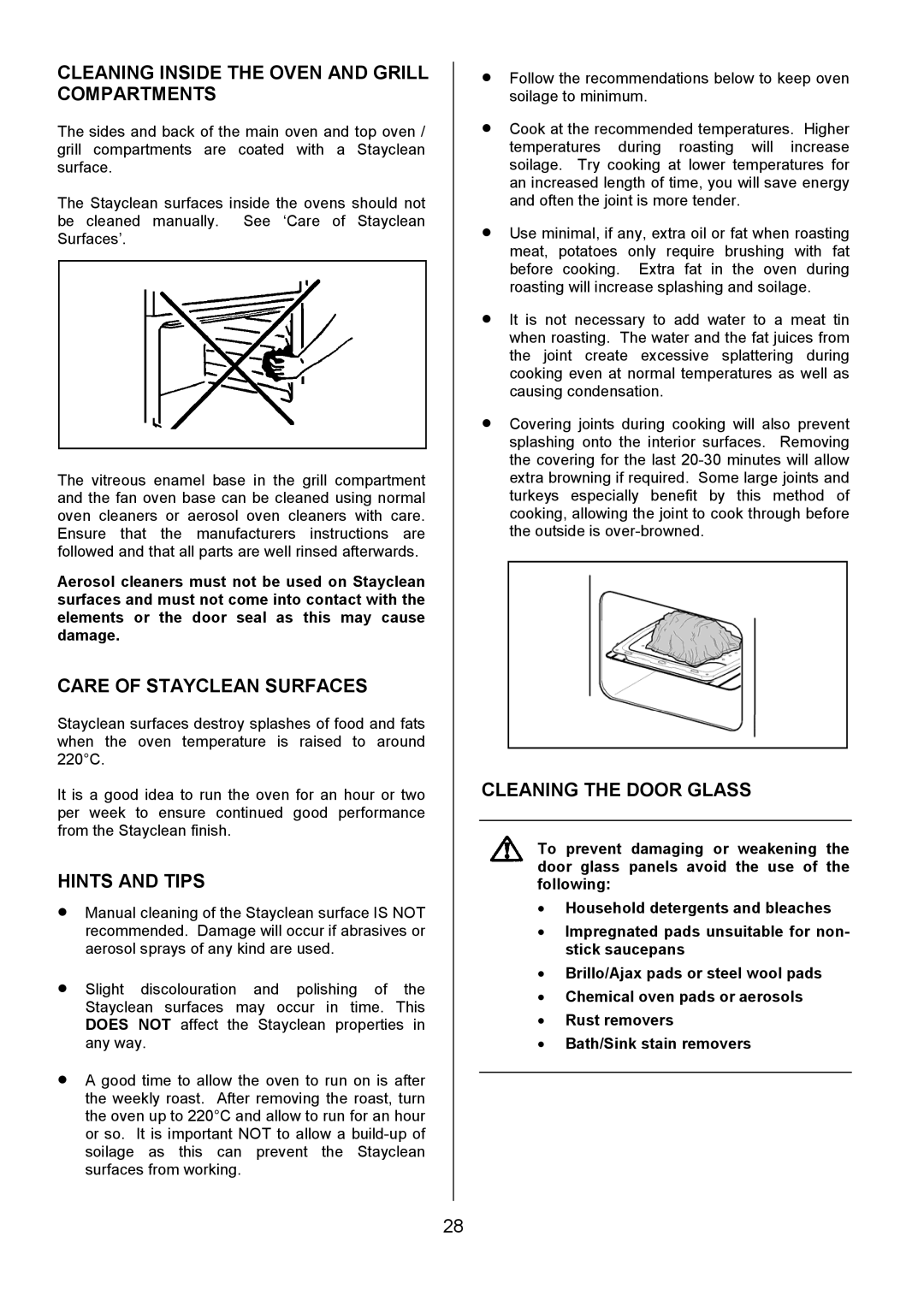 Electrolux ZCE 7551X Cleaning Inside the Oven and Grill Compartments, Care of Stayclean Surfaces, Cleaning the Door Glass 