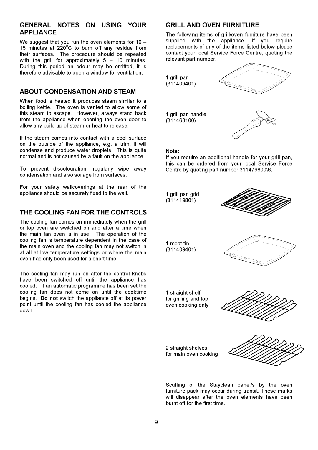 Electrolux ZCE 7551X General Notes on Using Your Appliance, About Condensation and Steam, Cooling FAN for the Controls 