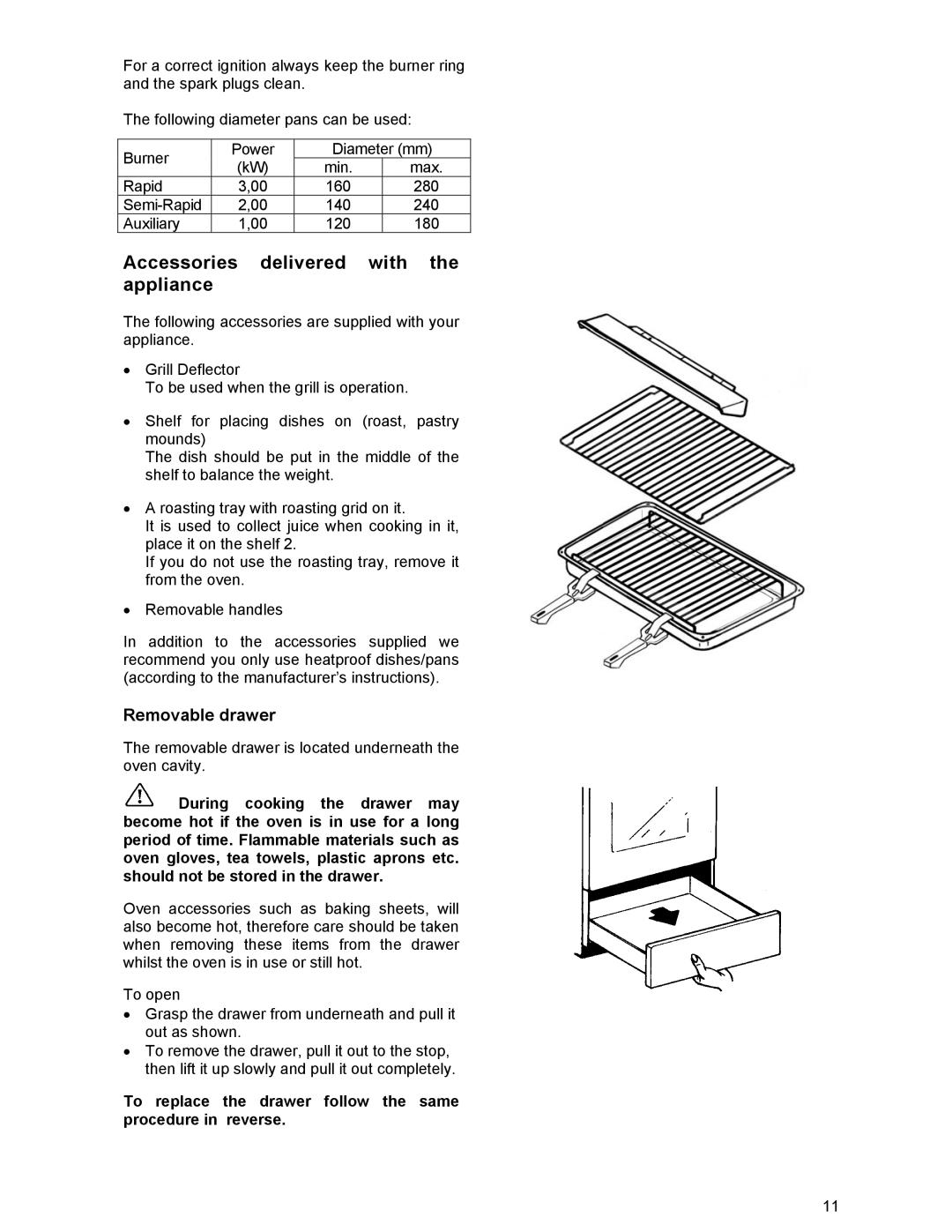 Electrolux ZCG 531 manual Removable drawer, To replace the drawer follow the same procedure in reverse 