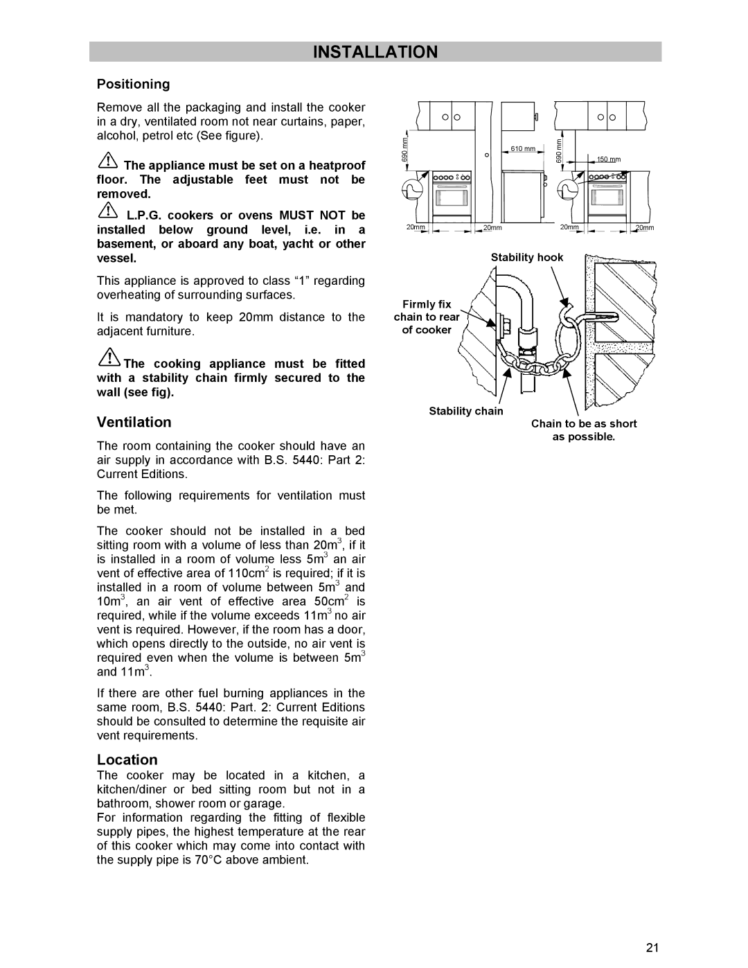 Electrolux ZCG 531 manual Installation, Positioning 