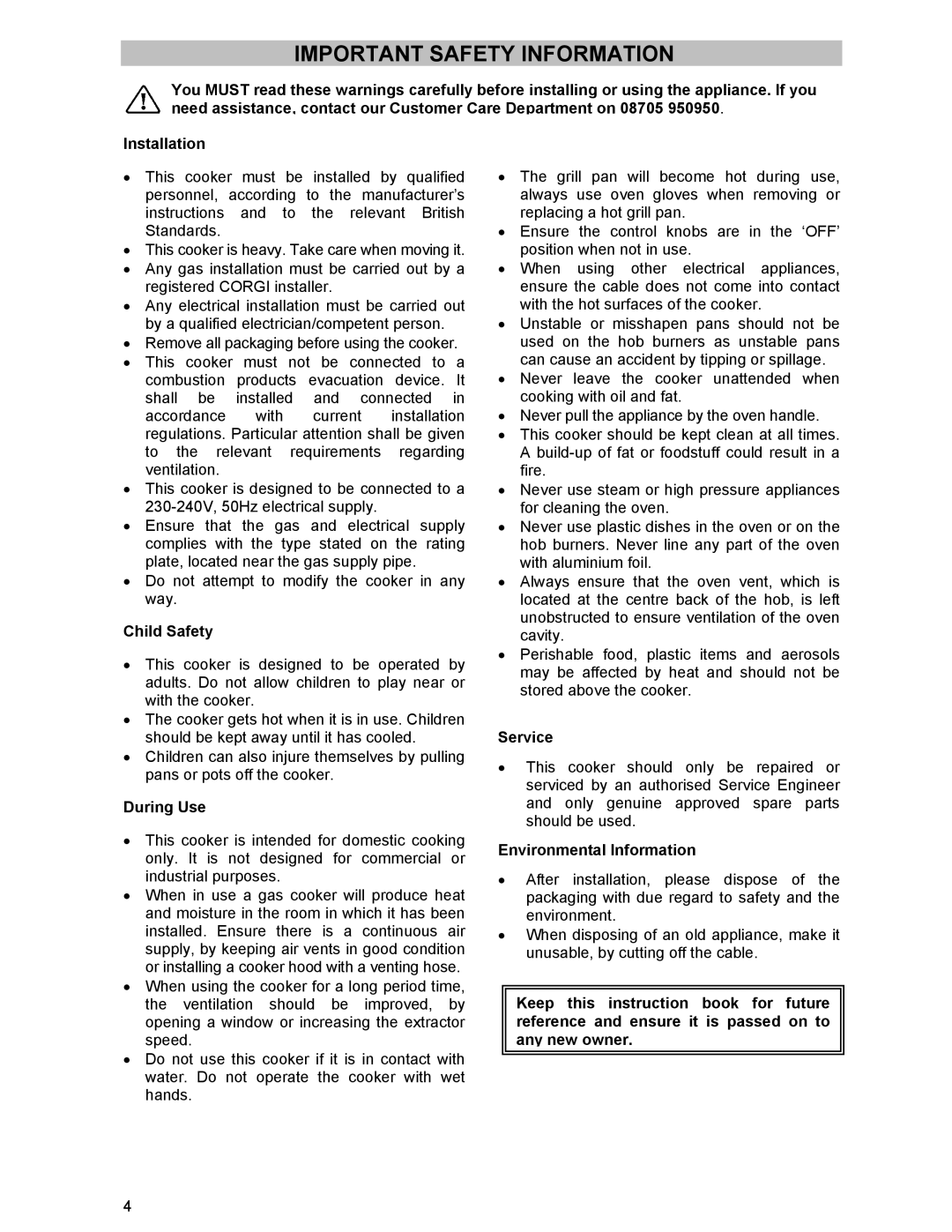 Electrolux ZCG 531 manual Important Safety Information, Child Safety, During Use, Service, Environmental Information 