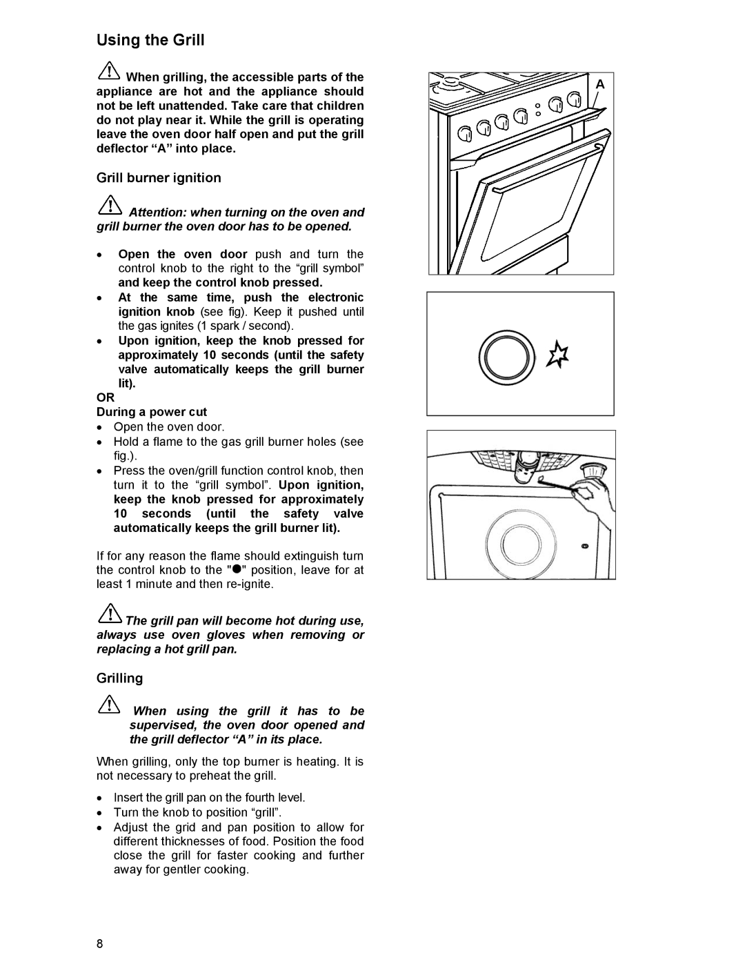 Electrolux ZCG 531 manual Using the Grill, Grill burner ignition, Grilling 