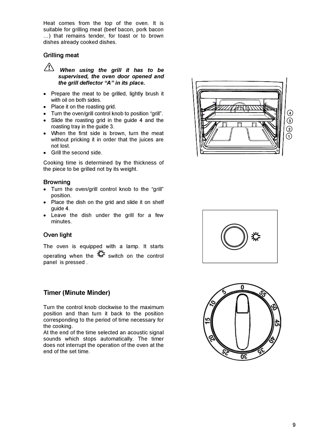 Electrolux ZCG 531 manual Grilling meat, Browning, Oven light 