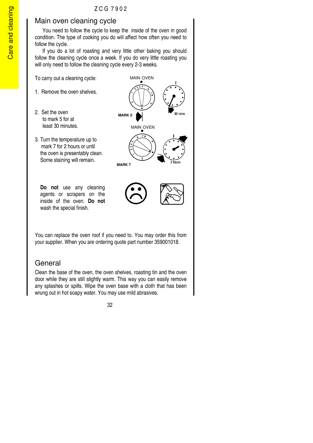 Electrolux ZCG 7902 manual Main oven cleaning cycle, General 