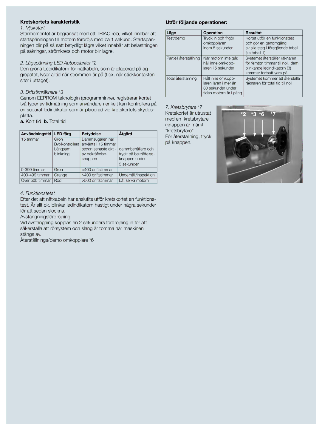 Electrolux ZCV750W manual Kretskortets karakteristik, Utför följande operationer 