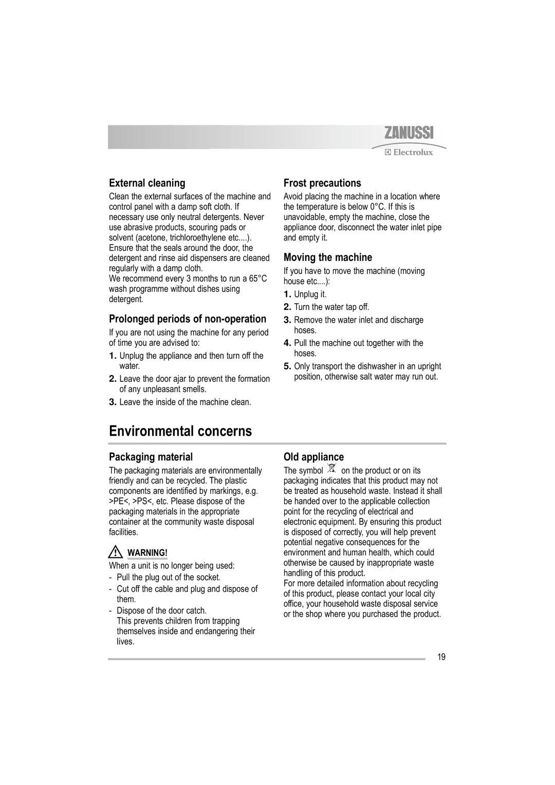 Electrolux ZDF 501 user manual Environmental concerns 