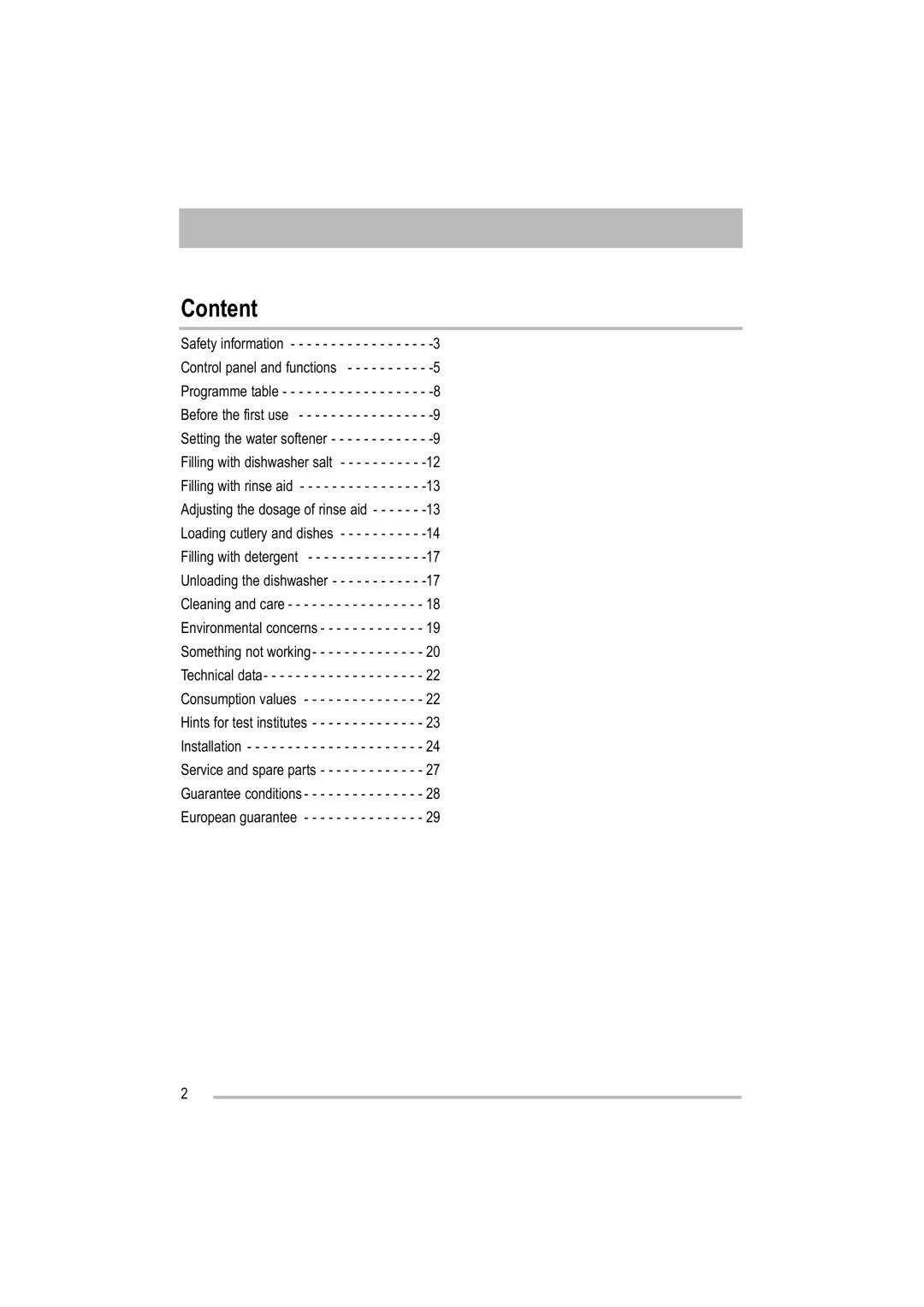 Electrolux ZDF 501 user manual Content 