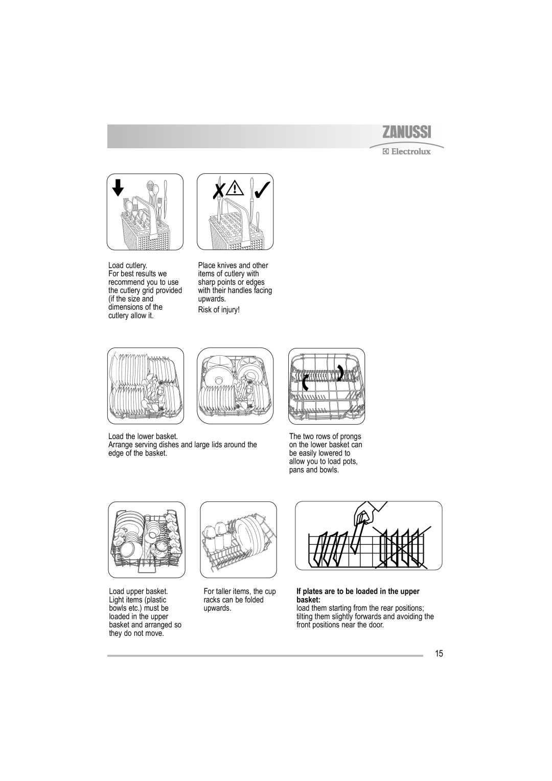 Electrolux ZDF 501 user manual If plates are to be loaded in the upper basket 