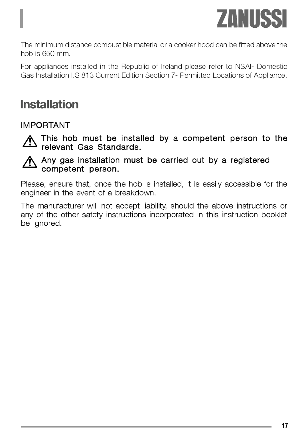 Electrolux ZGS 782 IT, ZGS 782 ICT manual Installation 