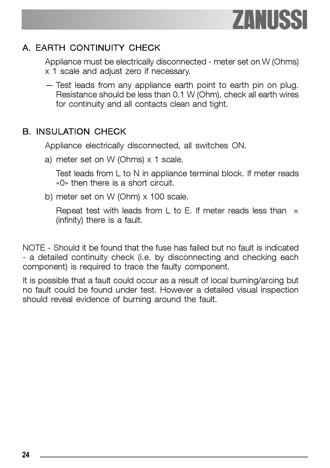 Electrolux ZGS 782 ICT, ZGS 782 IT manual Earth Continuity Check 