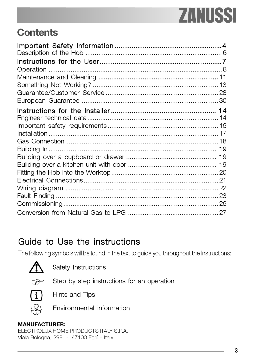 Electrolux ZGS 782 IT, ZGS 782 ICT manual Contents 