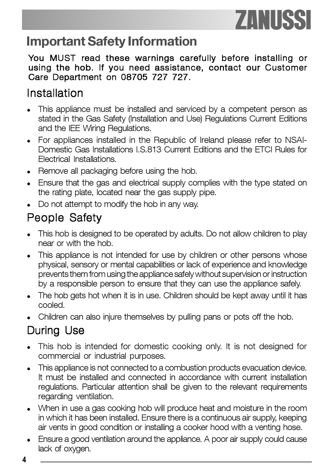 Electrolux ZGS 782 ICT, ZGS 782 IT manual Important Safety Information, Installation, People Safety, During Use 