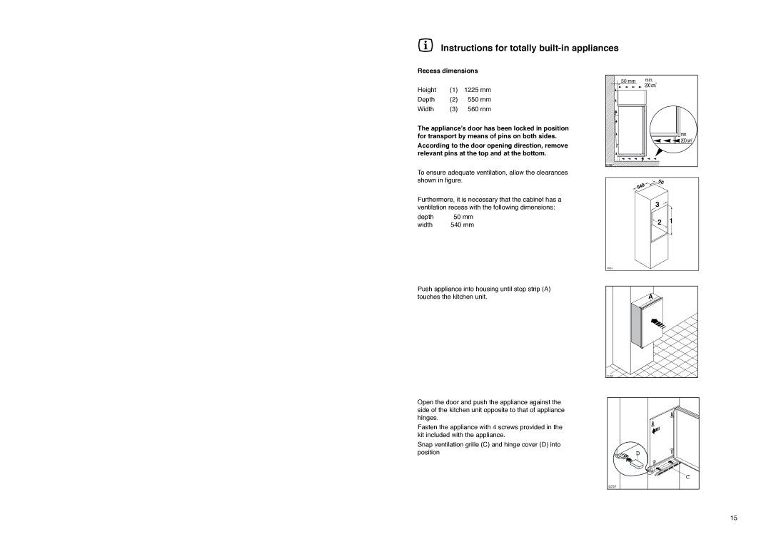 Electrolux ZI9235 manual Instructions for totally built-in appliances 