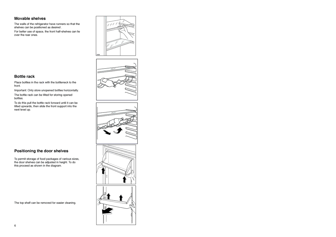Electrolux ZI9235 manual Movable shelves, Bottle rack 