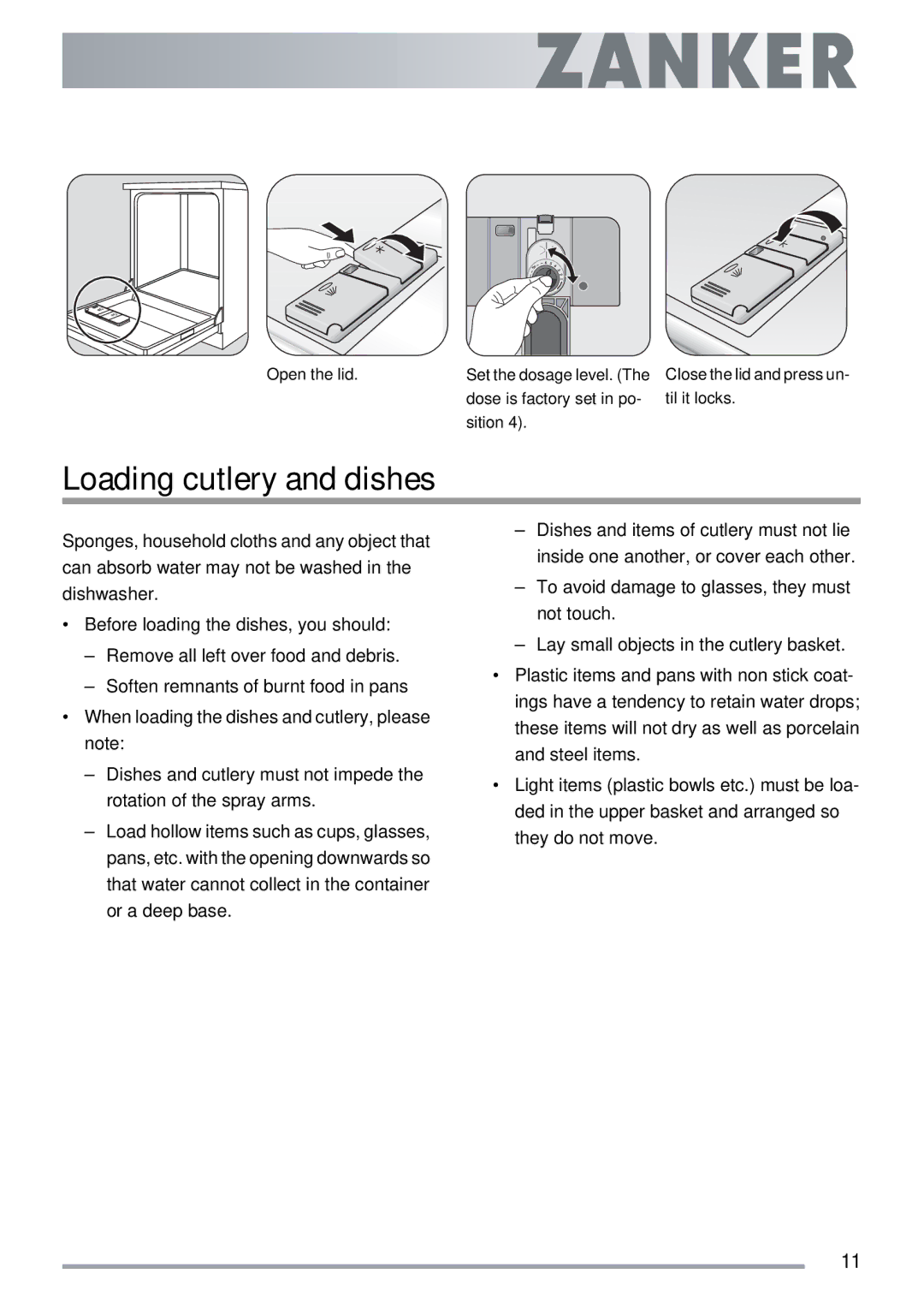 Electrolux ZKI1410 user manual Loading cutlery and dishes 