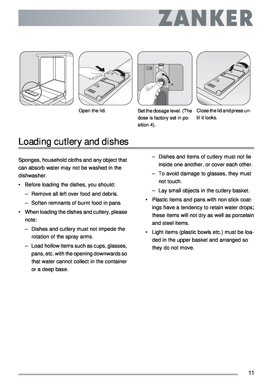 Electrolux ZKI1410 user manual Loading cutlery and dishes 