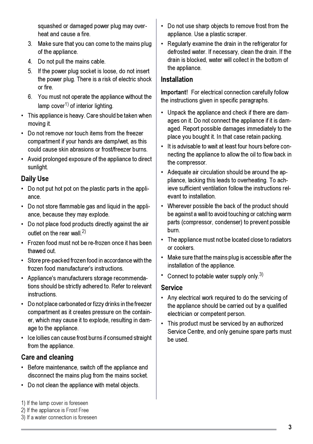 Electrolux ZKR1506, ZKR1516, ZKR1526 user manual Daily Use, Care and cleaning, Installation, Service 