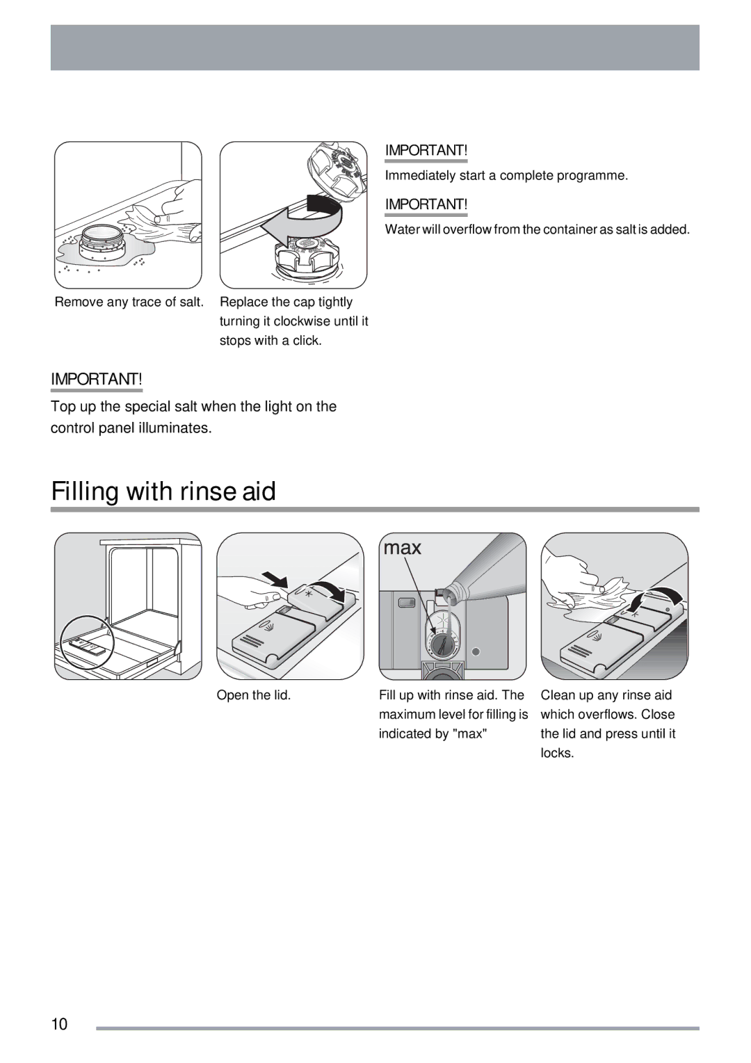 Electrolux ZKS5653 user manual Filling with rinse aid 