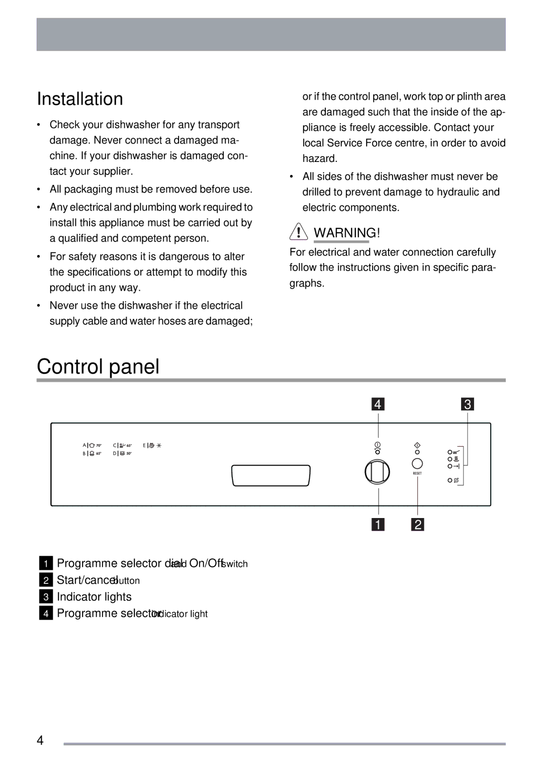 Electrolux ZKS5653 user manual Control panel, Installation 