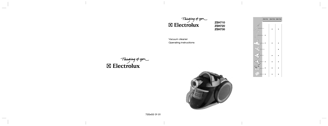 Electrolux ZSH730, ZSH710, ZSH720 operating instructions Vacuum cle ane r Ope rating ins tructions 