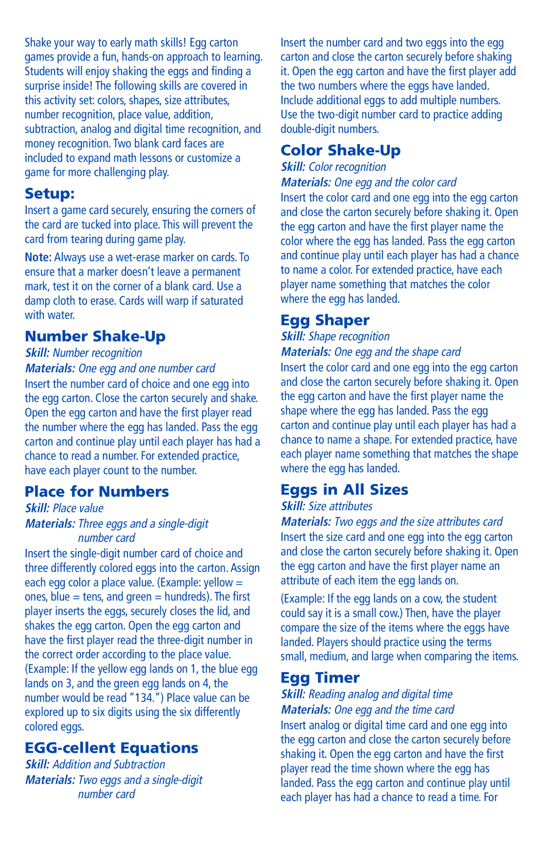 Electronic Learning Products LRM5012-GUD Setup, Number Shake-Up, Place for Numbers, EGG-cellent Equations, Color Shake-Up 