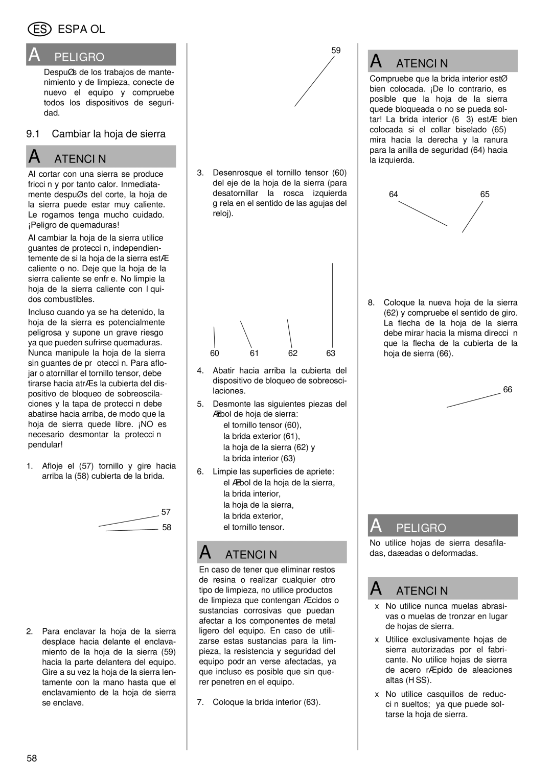 Elektra Beckum KGS 303 operating instructions Cambiar la hoja de sierra 