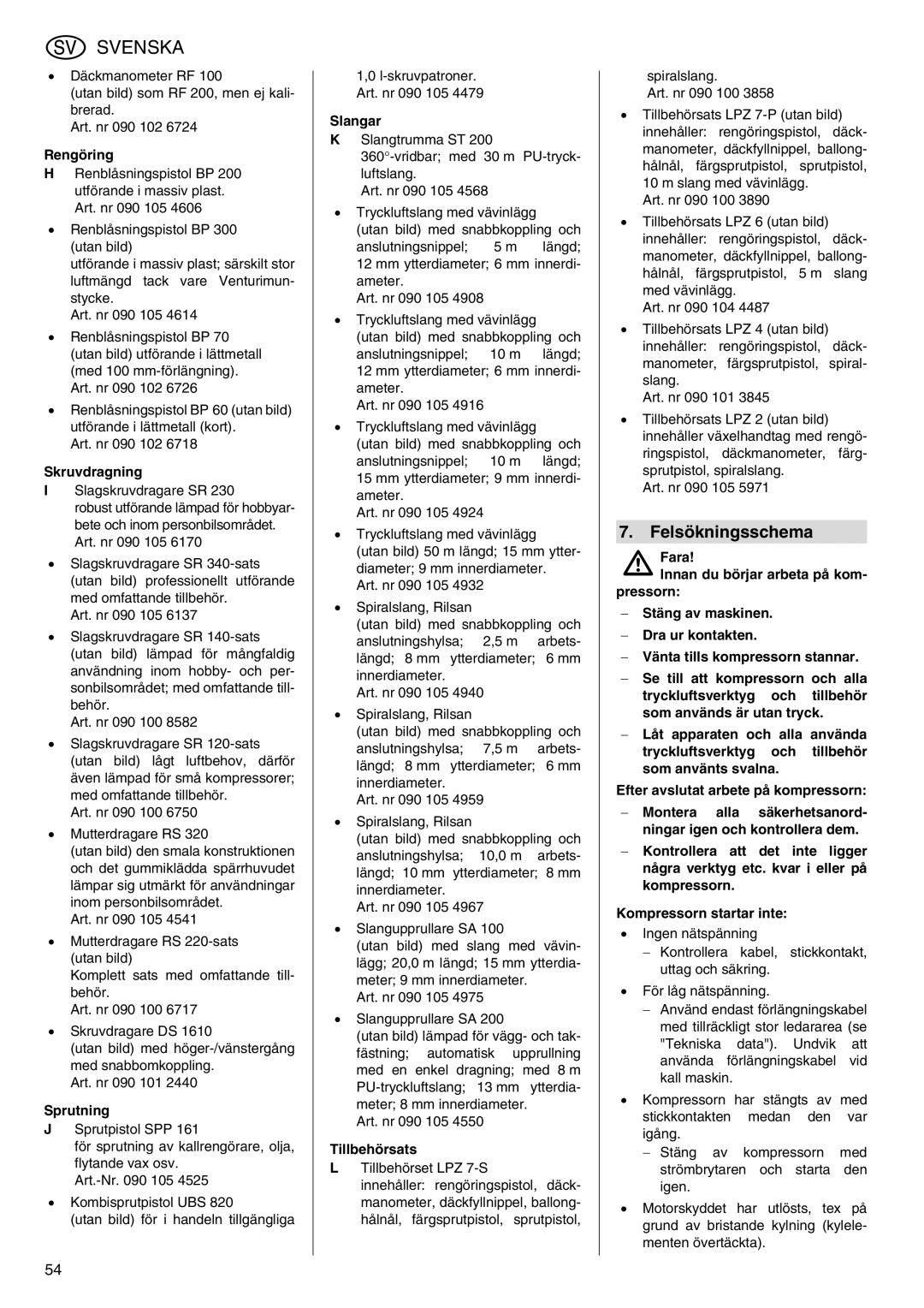 Elektra Beckum Mega 350 D manual Felsökningsschema 