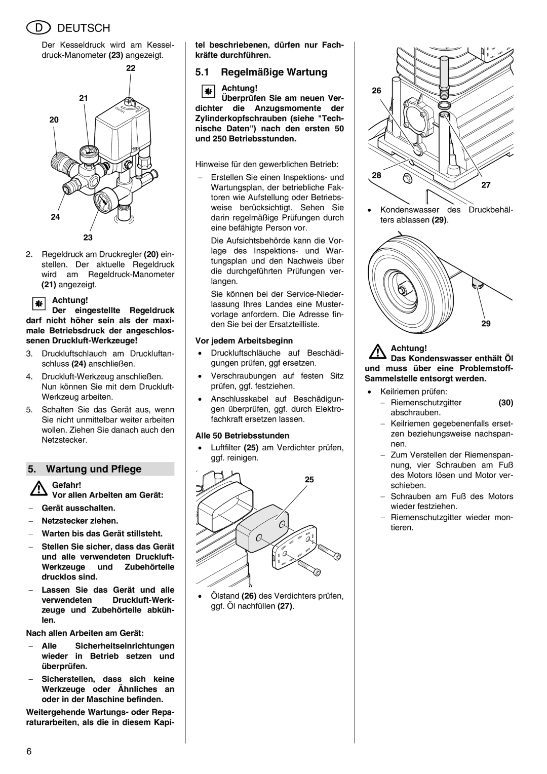 Elektra Beckum Mega 350 D manual Wartung und Pflege, Regelmäßige Wartung, Hinweise für den gewerblichen Betrieb 