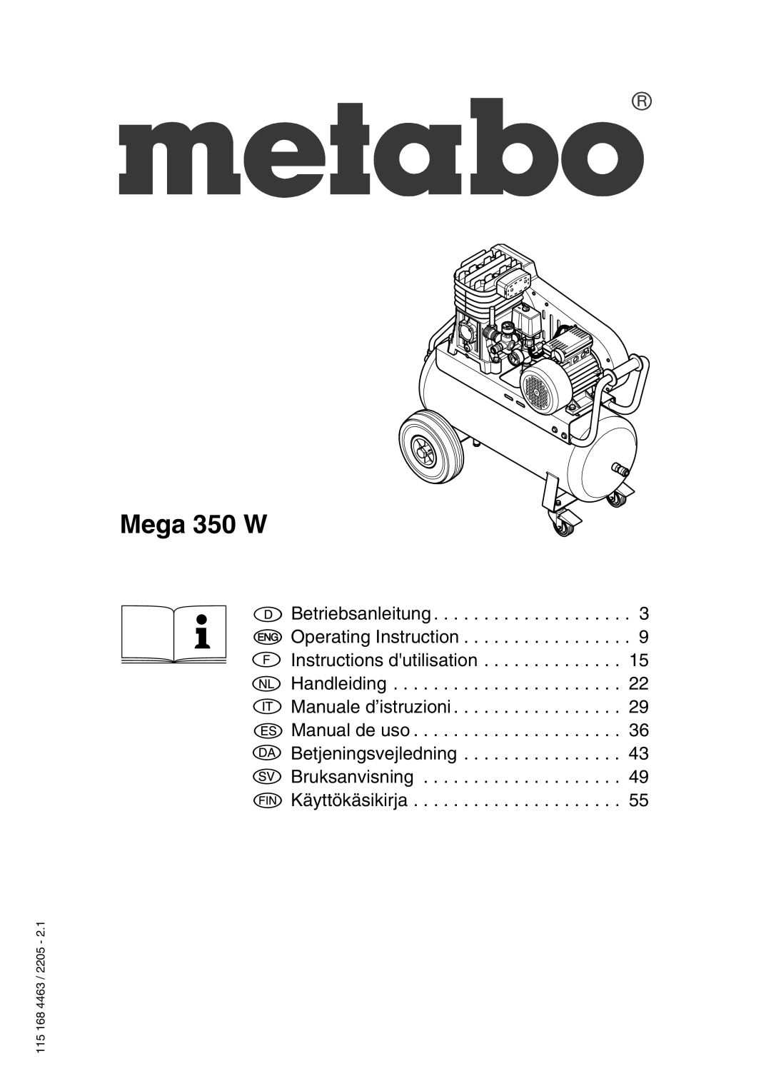 Elektra Beckum Mega 350 W manual 115 168 4463 / 2205 