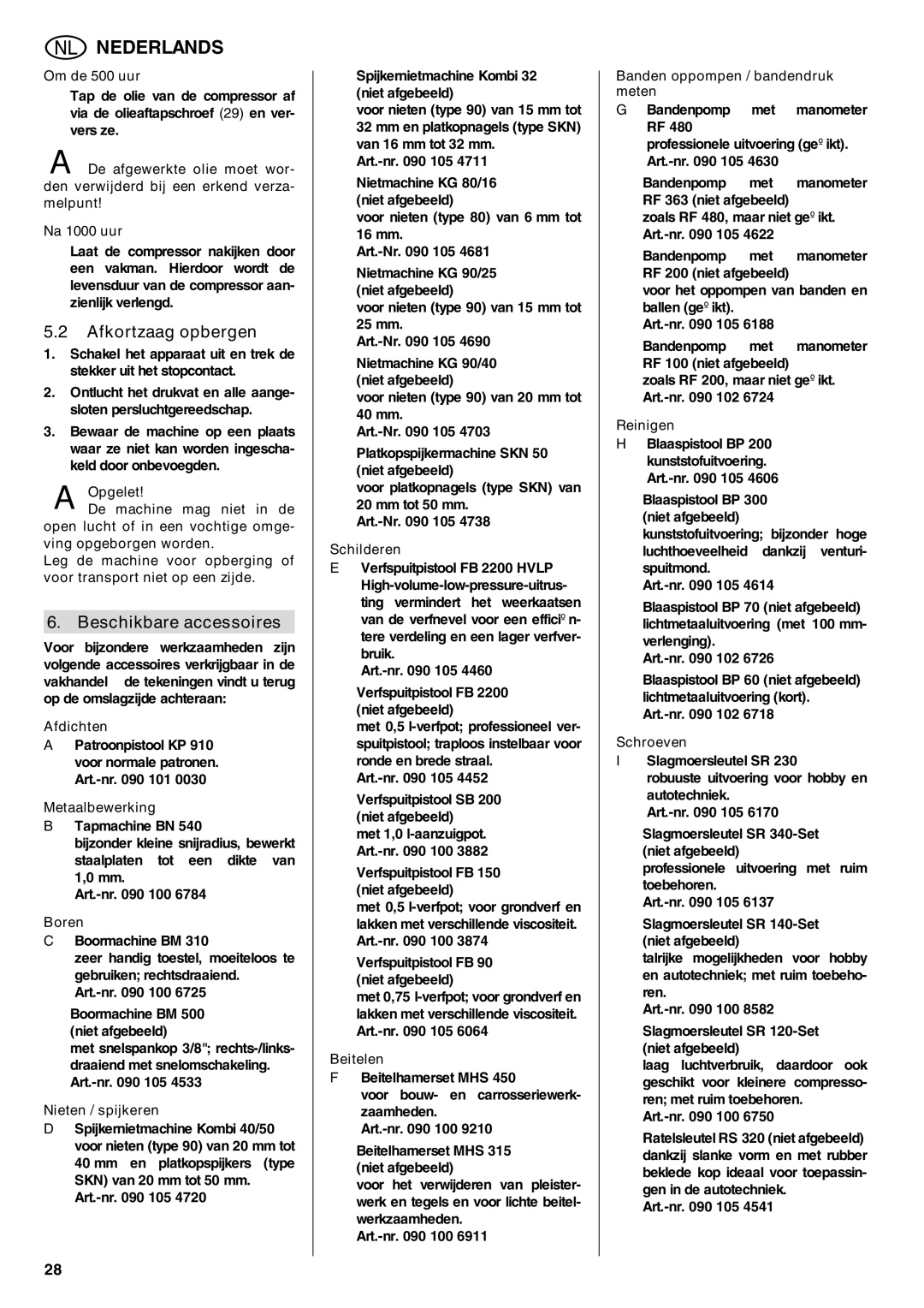 Elektra Beckum Mega 600 D manual Afkortzaag opbergen, Beschikbare accessoires 