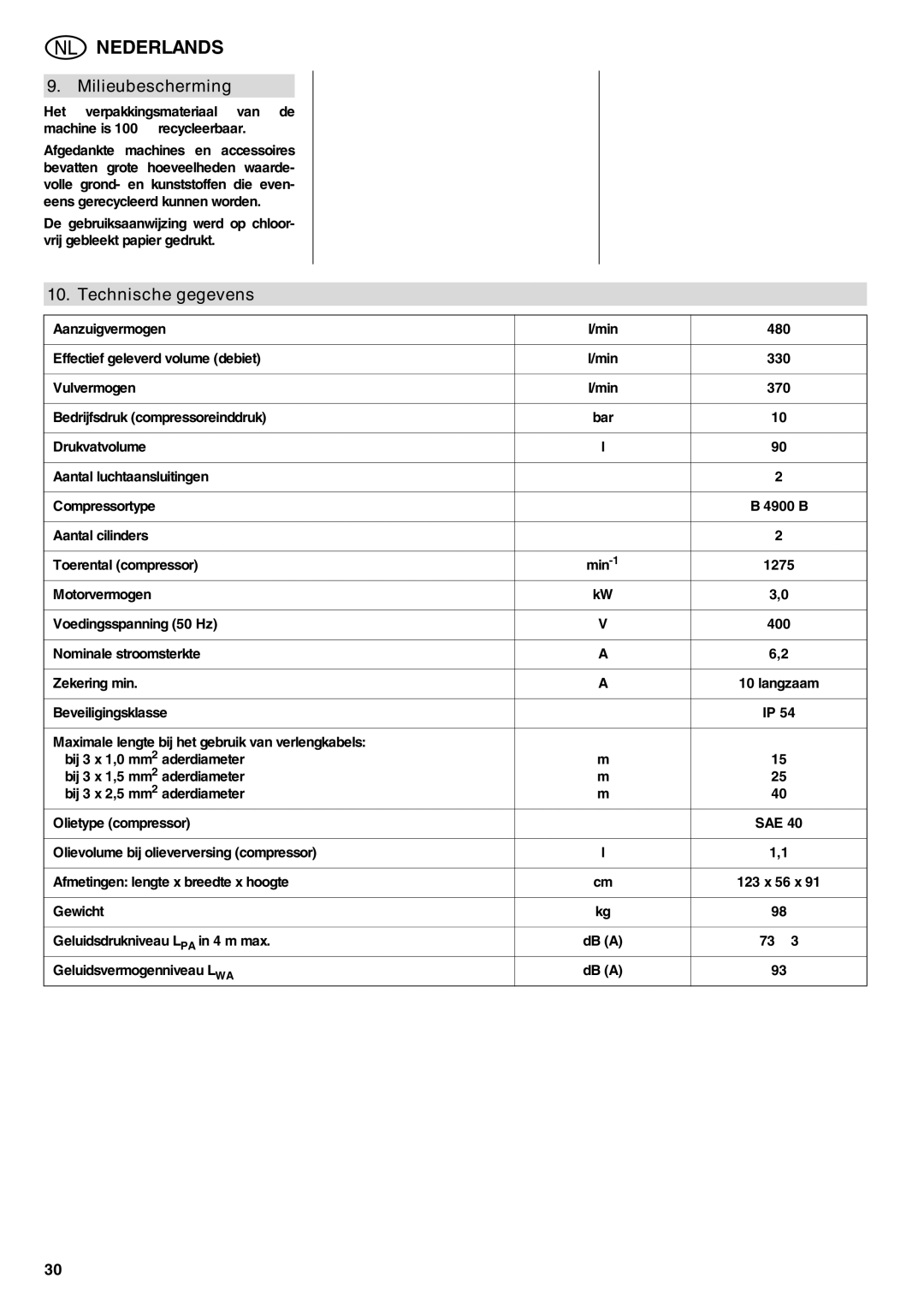 Elektra Beckum Mega 600 D manual Milieubescherming, Technische gegevens 