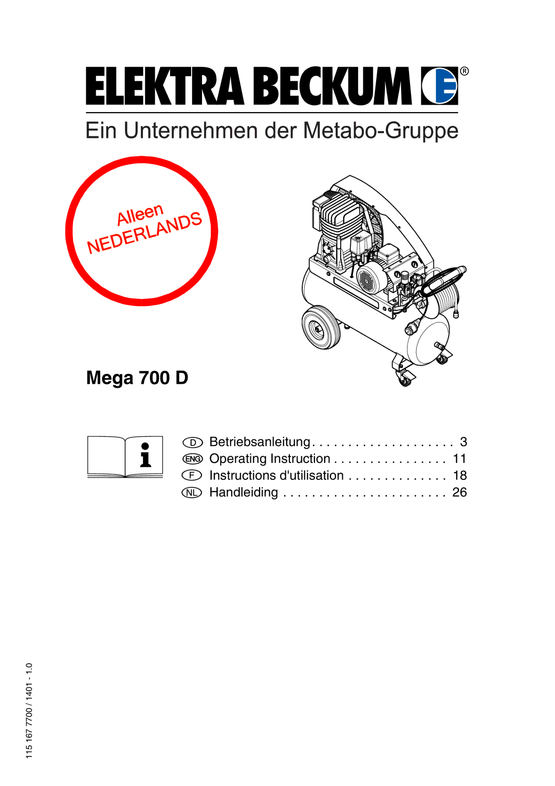 Elektra Beckum Mega 700 D manual 115 167 7700 / 1401 