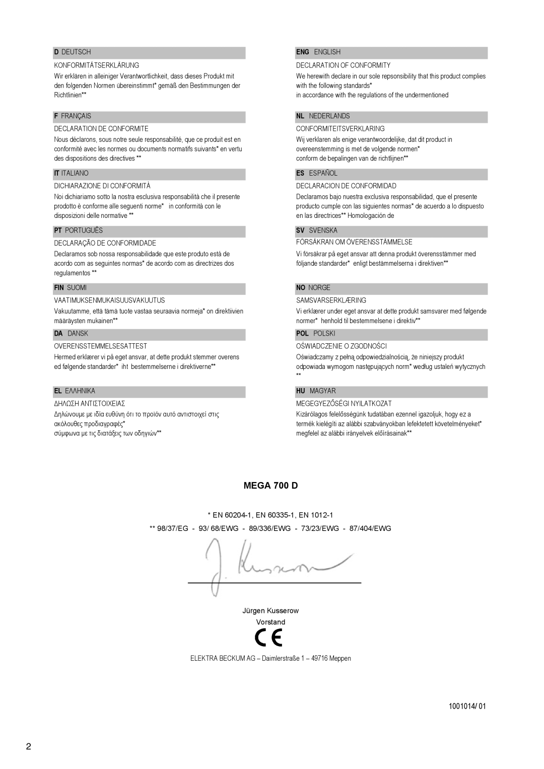 Elektra Beckum Mega 700 D manual 