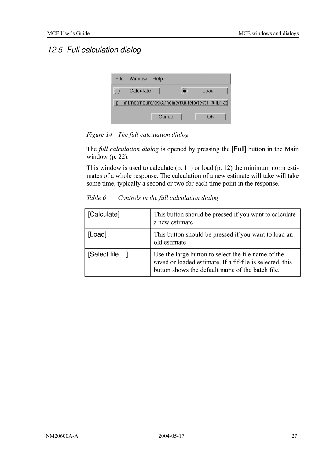 Elektra Beckum MCE, NM20600A-A manual Full calculation dialog, Select ﬁle 