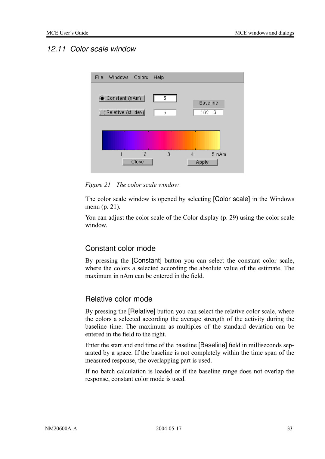 Elektra Beckum MCE, NM20600A-A manual Color scale window, Constant color mode, Relative color mode 